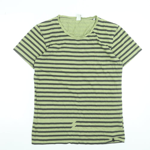 Jack & Jones Men's Green Striped Cotton Crew Neck T-Shirt Size L