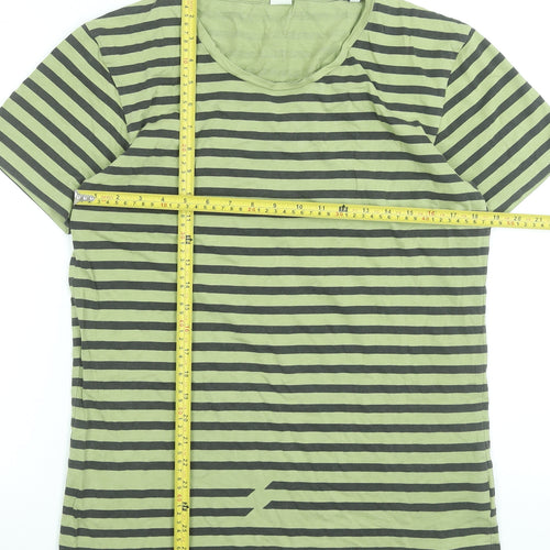 Jack & Jones Men's Green Striped Cotton Crew Neck T-Shirt Size L
