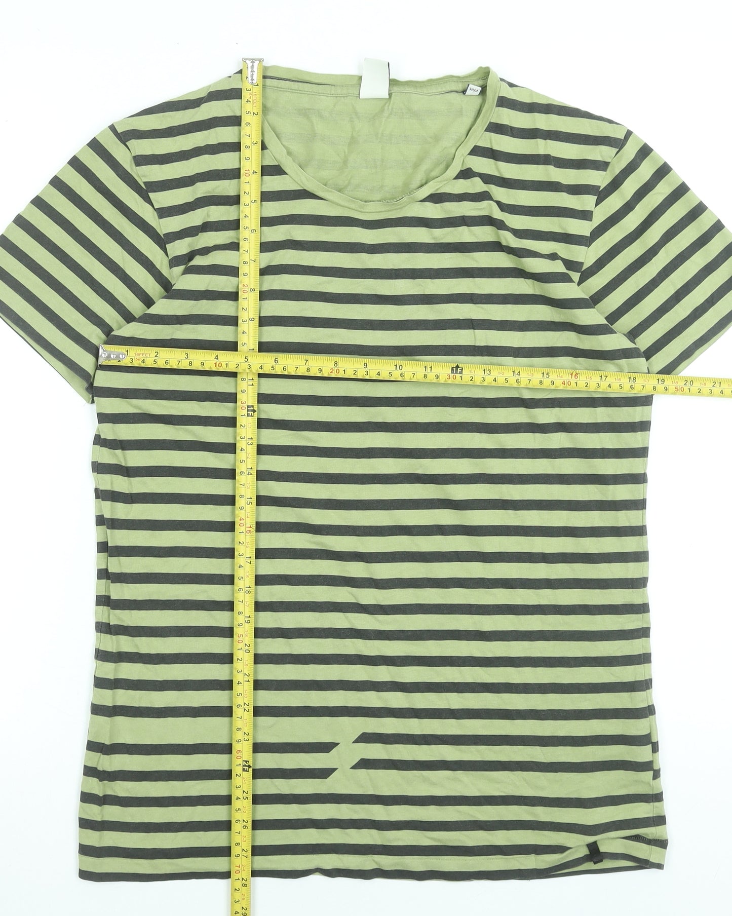 Jack & Jones Men's Green Striped Cotton Crew Neck T-Shirt Size L