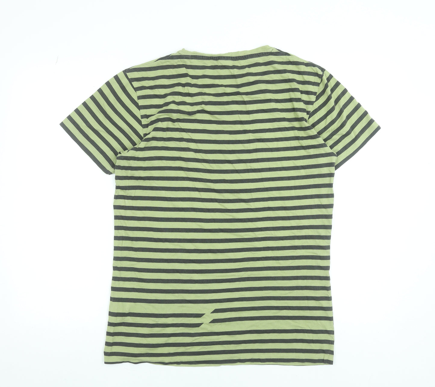 Jack & Jones Men's Green Striped Cotton Crew Neck T-Shirt Size L