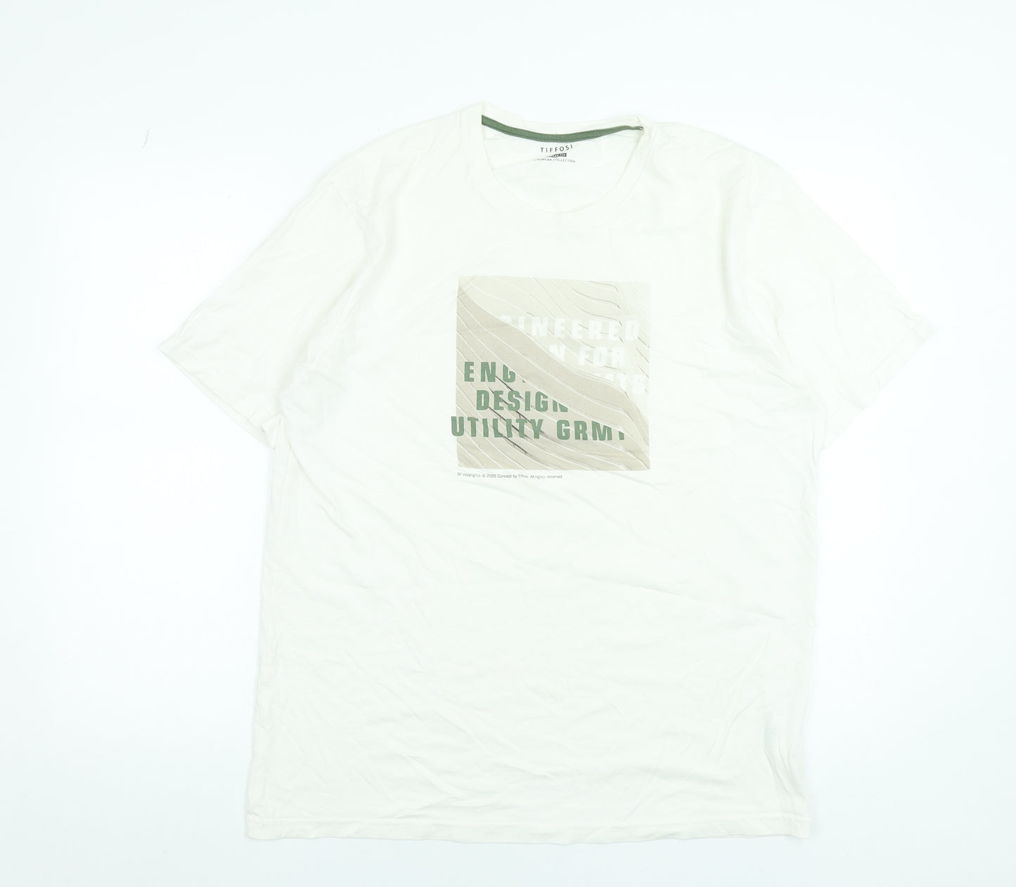 Tiffosi Men's White Graphic Cotton Crew Neck Short Sleeve T-Shirt L