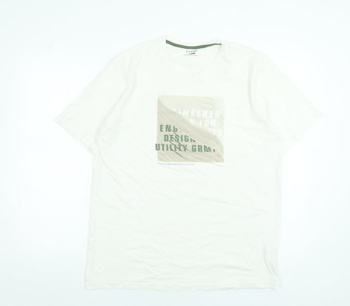 Tiffosi Men's White Graphic Cotton Crew Neck Short Sleeve T-Shirt L