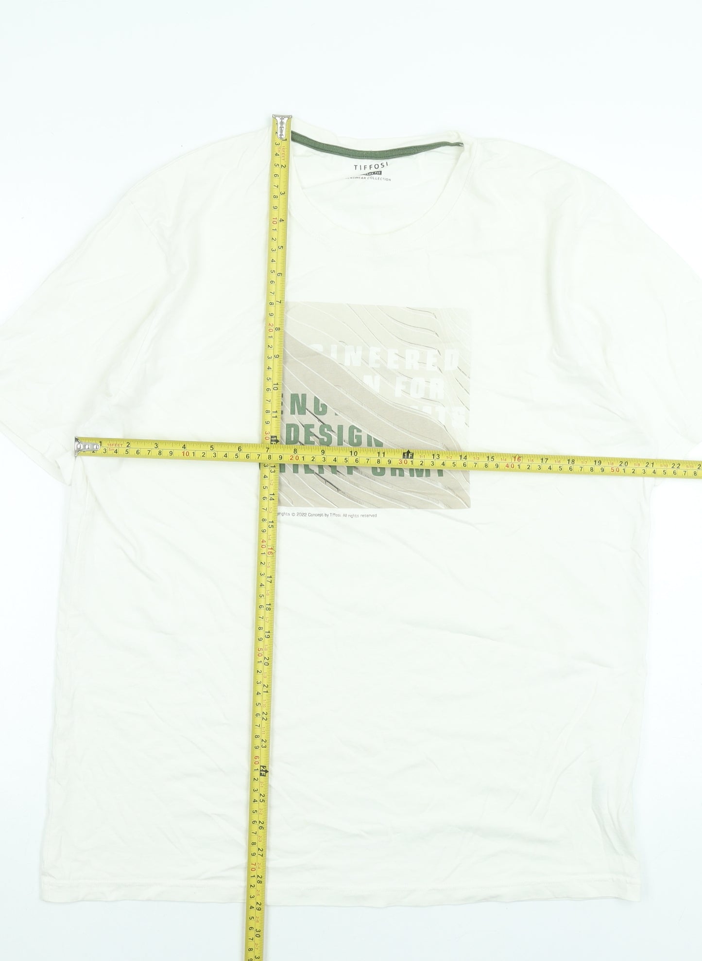 Tiffosi Men's White Graphic Cotton Crew Neck Short Sleeve T-Shirt L