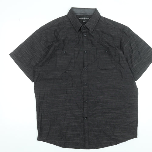 Beverly Hills Polo Club Men’s Black Striped Short Sleeve Button-Up Shirt Size L