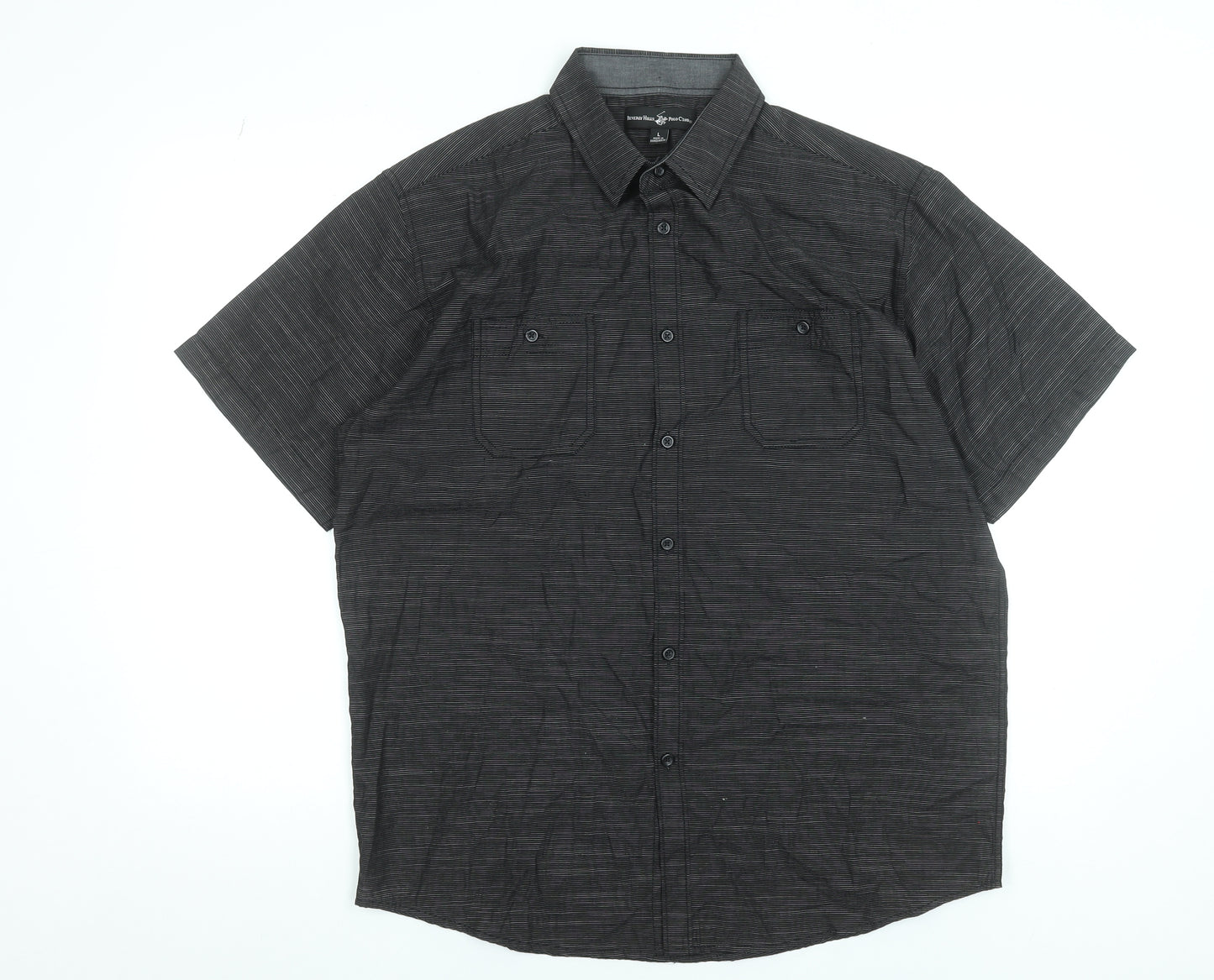 Beverly Hills Polo Club Men’s Black Striped Short Sleeve Button-Up Shirt Size L