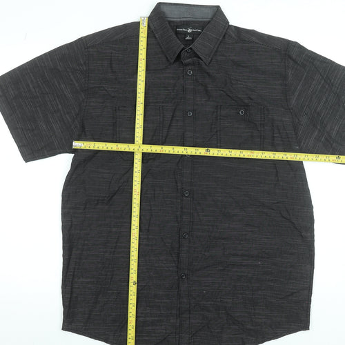 Beverly Hills Polo Club Men’s Black Striped Short Sleeve Button-Up Shirt Size L