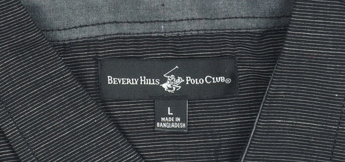 Beverly Hills Polo Club Men’s Black Striped Short Sleeve Button-Up Shirt Size L