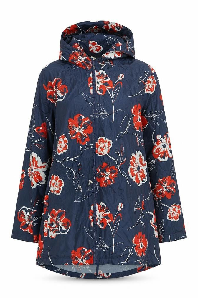 Savida for Dunnes Stores Womens Blue Floral Hooded Rain Jacket M