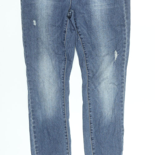 ONLY Women's Blue Skinny Stretch Jeans Size 12 Mid Rise Distressed