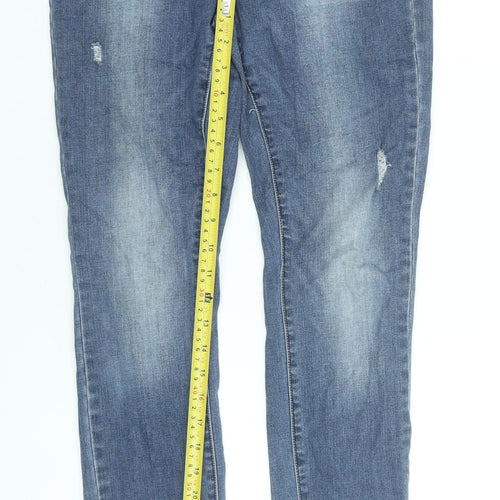 ONLY Women's Blue Skinny Stretch Jeans Size 12 Mid Rise Distressed