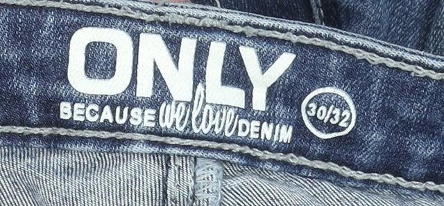 ONLY Women's Blue Skinny Stretch Jeans Size 12 Mid Rise Distressed