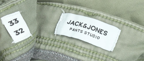 Jack & Jones Men's Green Cargo Trousers Size 33W 32L Slim Fit Cotton