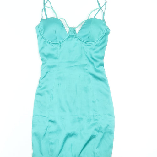 Oh Polly Women Blue Size 4 Bodycon Short Dress