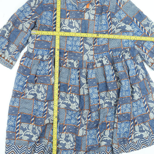 Generation Basic Women Blue Geometric A-Line Knee Length Cotton Dress Size 14