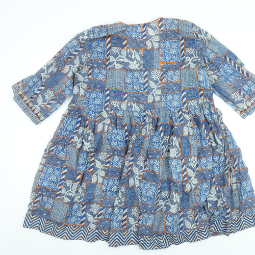 Generation Basic Women Blue Geometric A-Line Knee Length Cotton Dress Size 14