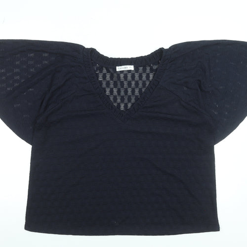 Gallery Women's Navy Blue V-Neck Flutter Sleeve Tunic Blouse Size L