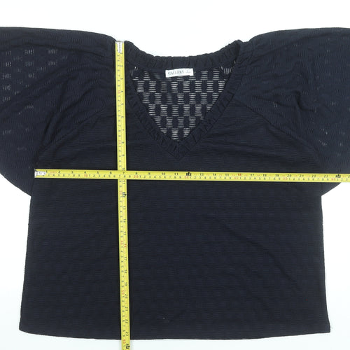 Gallery Women's Navy Blue V-Neck Flutter Sleeve Tunic Blouse Size L