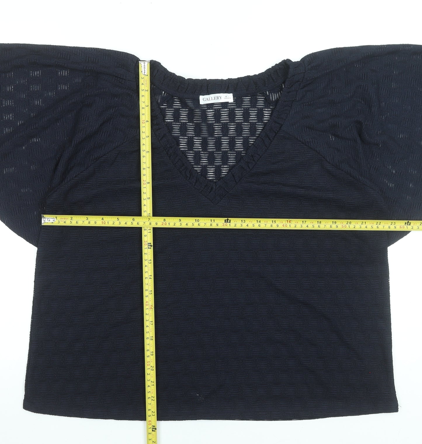 Gallery Women's Navy Blue V-Neck Flutter Sleeve Tunic Blouse Size L