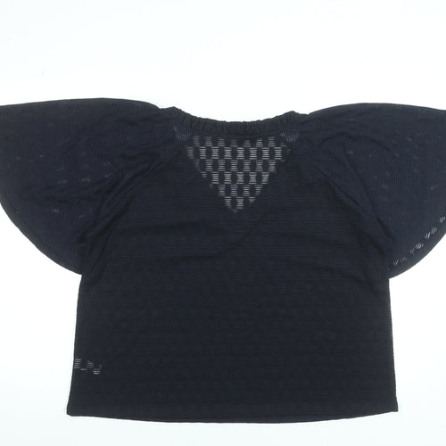 Gallery Women's Navy Blue V-Neck Flutter Sleeve Tunic Blouse Size L