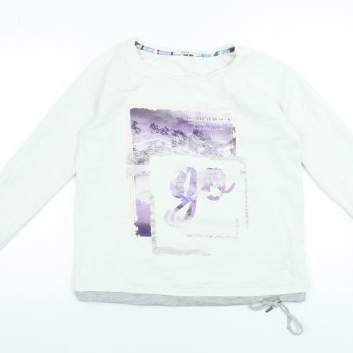 Cecil Women White Long Sleeve Cotton Blend Graphic T-Shirt Size S