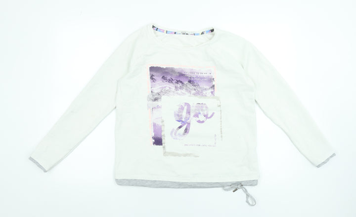 Cecil Women White Long Sleeve Cotton Blend Graphic T-Shirt Size S