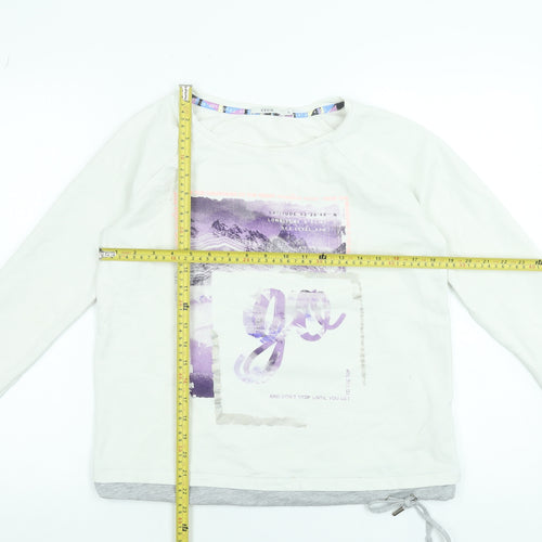 Cecil Women White Long Sleeve Cotton Blend Graphic T-Shirt Size S
