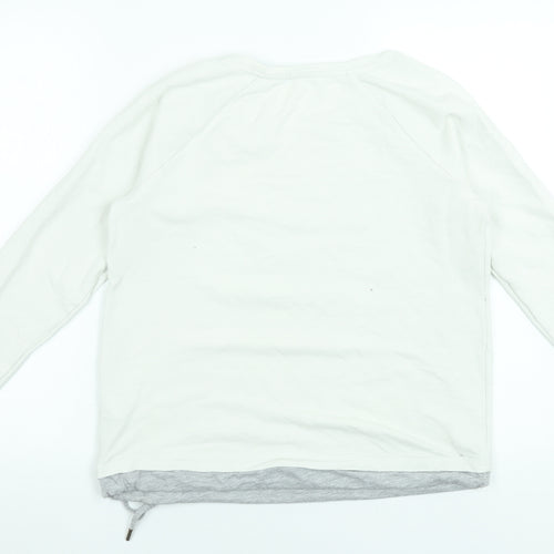Cecil Women White Long Sleeve Cotton Blend Graphic T-Shirt Size S