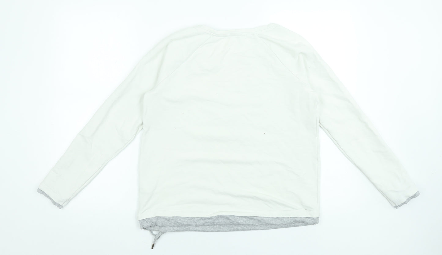 Cecil Women White Long Sleeve Cotton Blend Graphic T-Shirt Size S