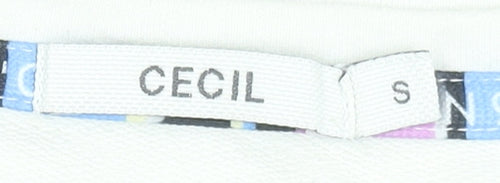 Cecil Women White Long Sleeve Cotton Blend Graphic T-Shirt Size S