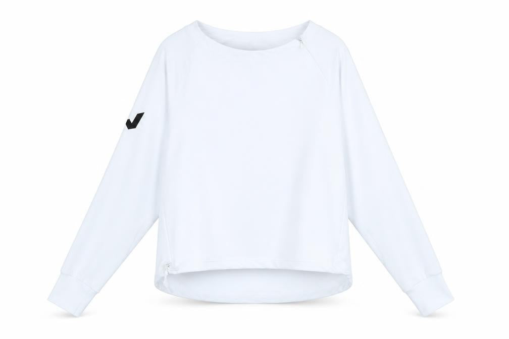 Front view of Lone Wolf Women’s White Long Sleeve Lightweight Activewear Top, size S