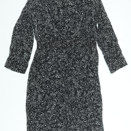 Marks and Spencer Women’s Black Floral Shift Dress Size 14 Long Sleeve