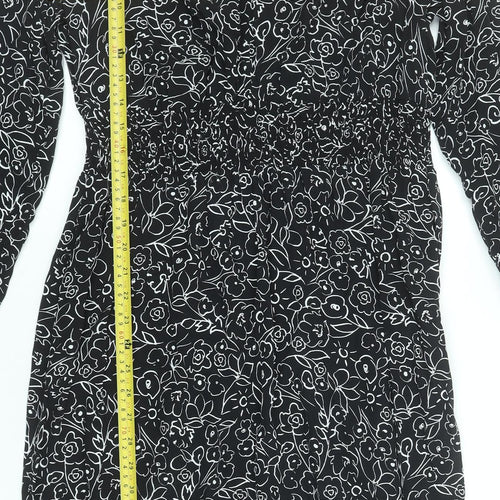 Marks and Spencer Women’s Black Floral Shift Dress Size 14 Long Sleeve