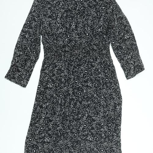 Marks and Spencer Women’s Black Floral Shift Dress Size 14 Long Sleeve