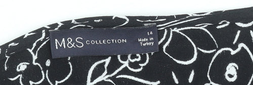 Marks and Spencer Women’s Black Floral Shift Dress Size 14 Long Sleeve