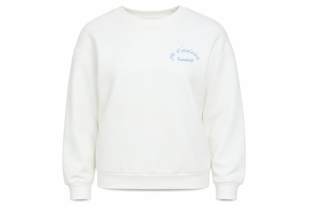Front view of Dunnes Women White Embroidered Pullover Sweatshirt Small