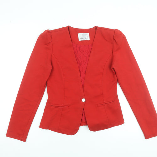 Lefon Womens Red Slim Fit Cotton Blend Blazer Size 10