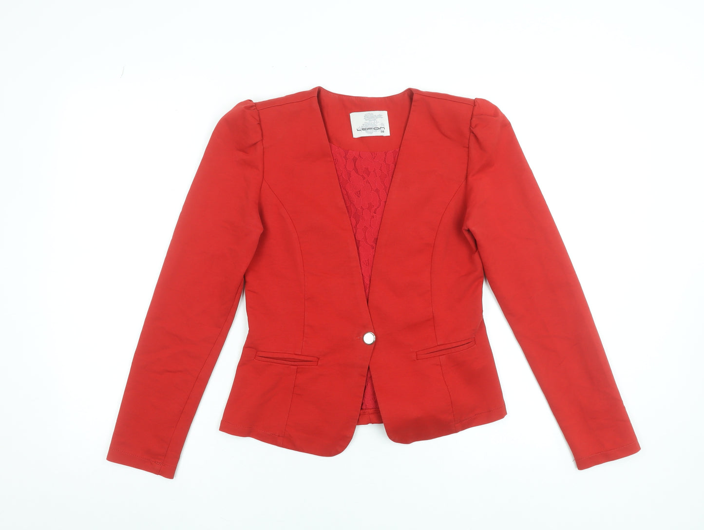 Lefon Womens Red Slim Fit Cotton Blend Blazer Size 10