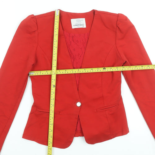 Lefon Womens Red Slim Fit Cotton Blend Blazer Size 10