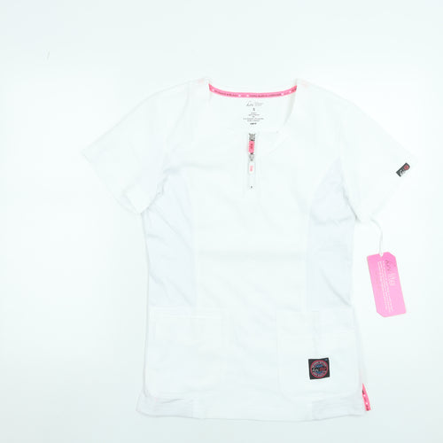 Koi Lite Women's White Slim Fit Zip T-Shirt Workwear Top S