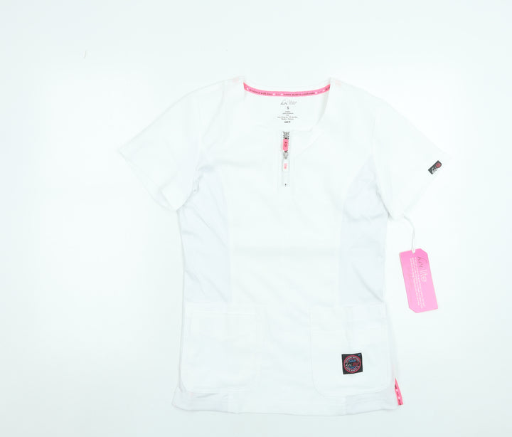Koi Lite Women's White Slim Fit Zip T-Shirt Workwear Top S