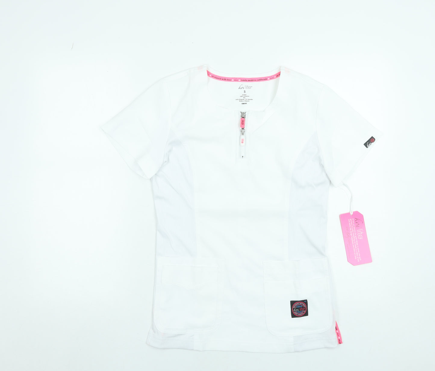 Koi Lite Women's White Slim Fit Zip T-Shirt Workwear Top S