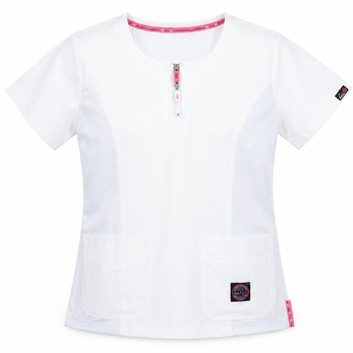 Koi Lite Women's White Slim Fit Zip T-Shirt Workwear Top S