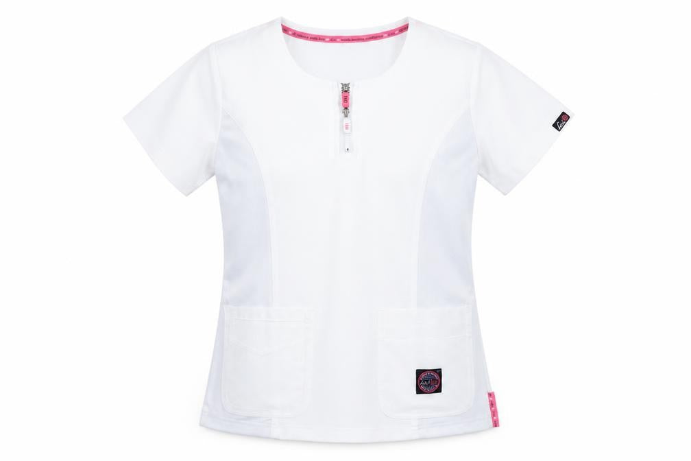 Koi Lite Women's White Slim Fit Zip T-Shirt Workwear Top S