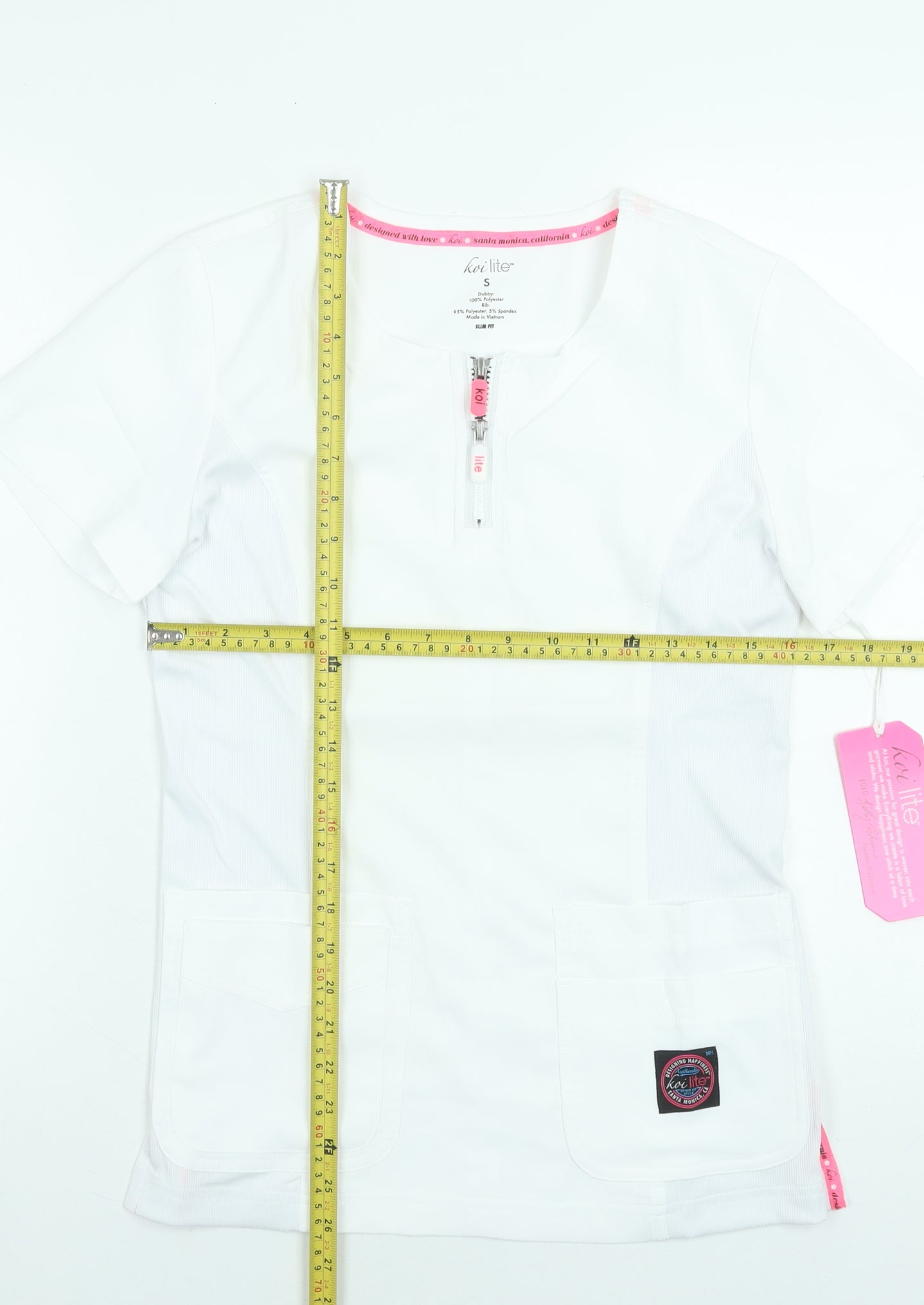 Koi Lite Women's White Slim Fit Zip T-Shirt Workwear Top S