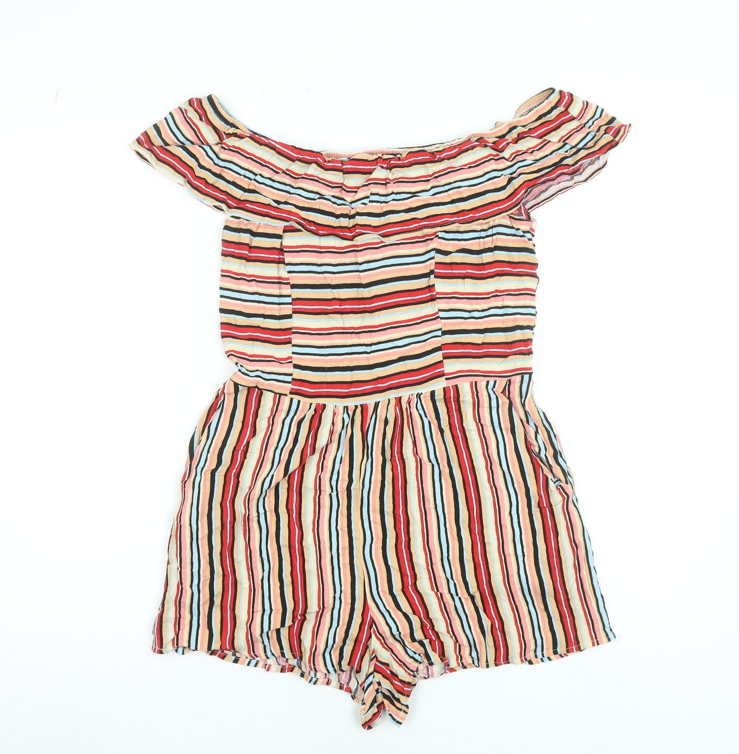 Xhilaration Women Multicoloured Stripe Off-Shoulder Playsuit Size S Rayon