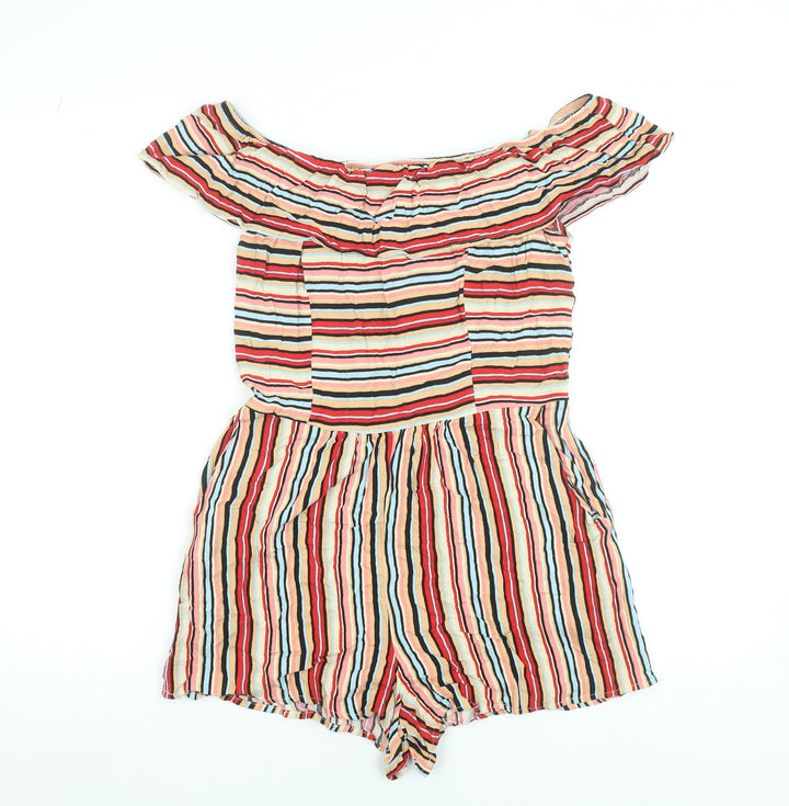 Xhilaration Women Multicoloured Stripe Off-Shoulder Playsuit Size S Rayon