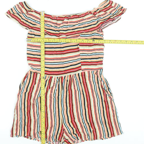 Xhilaration Women Multicoloured Stripe Off-Shoulder Playsuit Size S Rayon