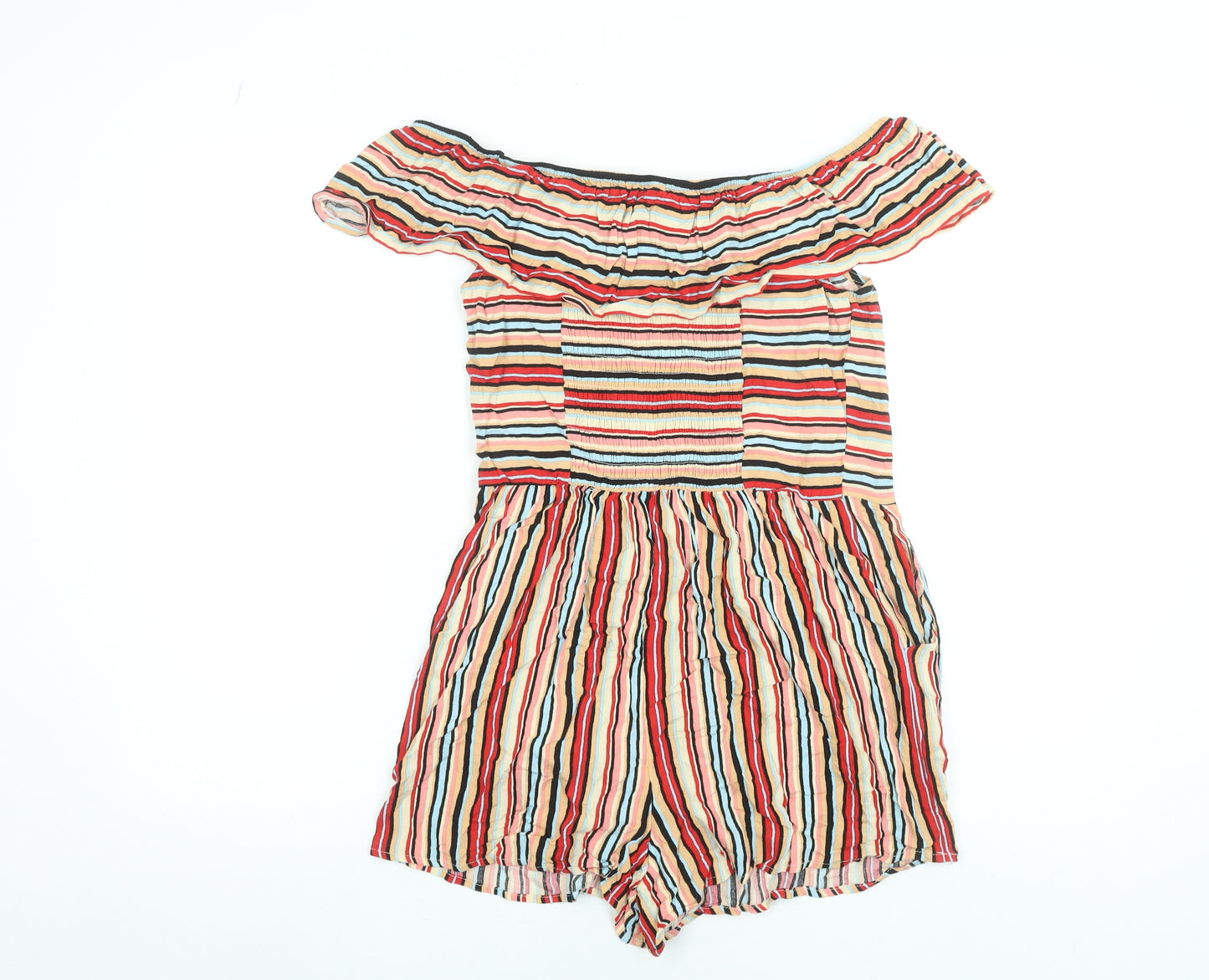 Xhilaration Women Multicoloured Stripe Off-Shoulder Playsuit Size S Rayon