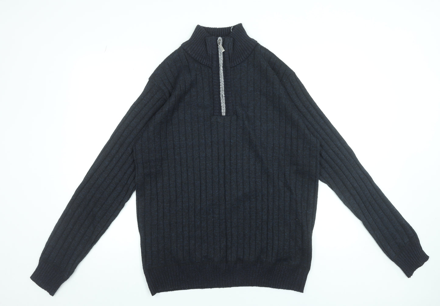 Brave Soul Men's Black XL Half Zip Rib-Knit Jumper