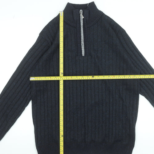 Brave Soul Men's Black XL Half Zip Rib-Knit Jumper